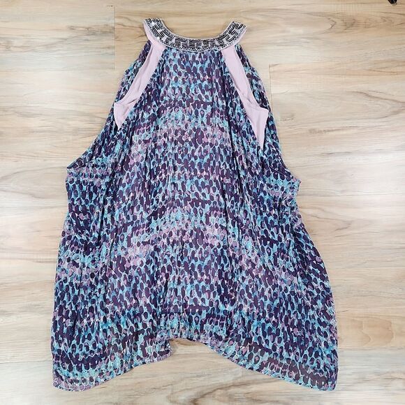 🔹️Free People Purple & Blue w/Sequined Neck Sleeveless Tunic Top Medium - Picture 2 of 10